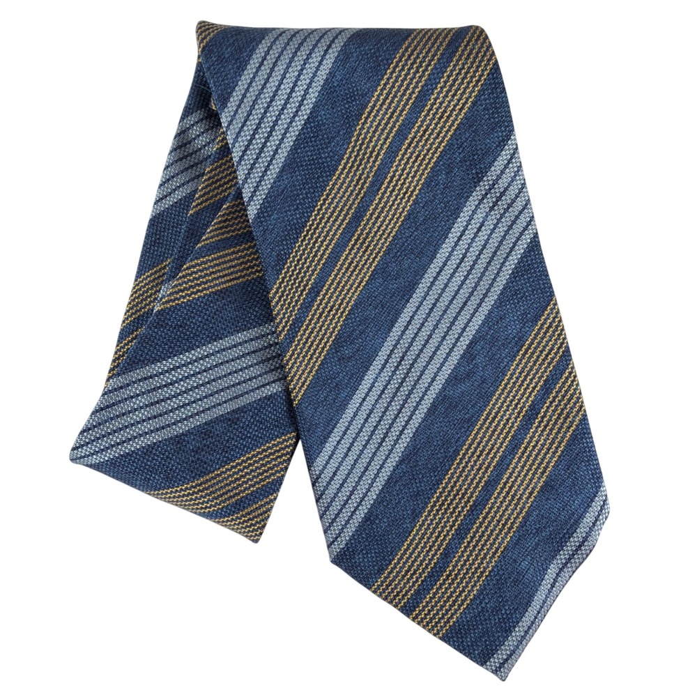 Massimo Bizzocchi Mens Silk Tie Blue Grey‎ Gold Striped Made in Italy Necktie